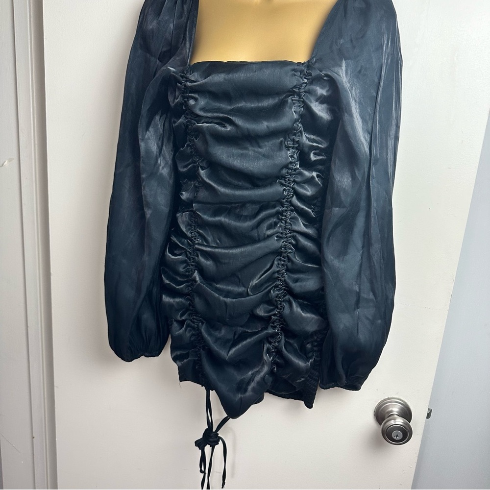 Fiestar X Dolls Kill Black Goth Balloon Sleeves Smocked Ruched Ties Dress NWOT S